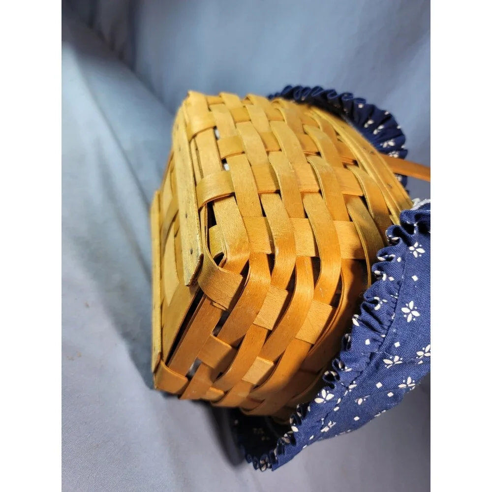 1997 Basket Handwoven Signed LONGABERGER Blue Fabric & Plastic Lined